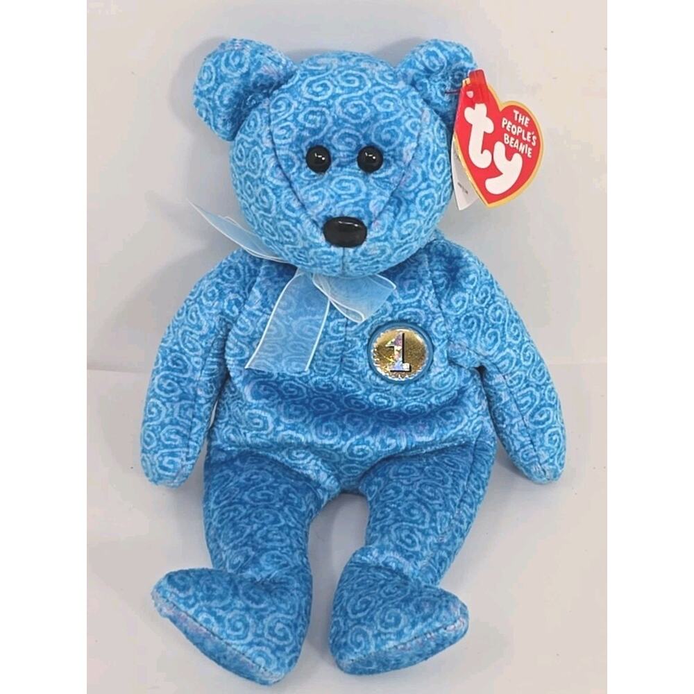 2001‎ Ty Beanie Baby "Classy" Retired Blue Swirls Bear BB29
